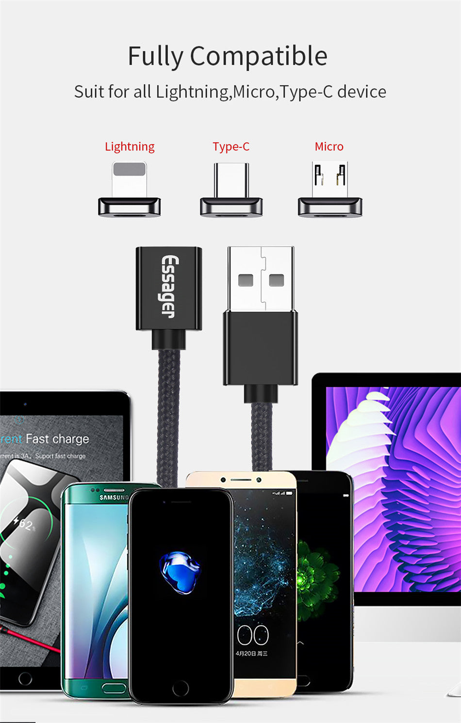 ESSAGER 1M Magnetic Charging Cable